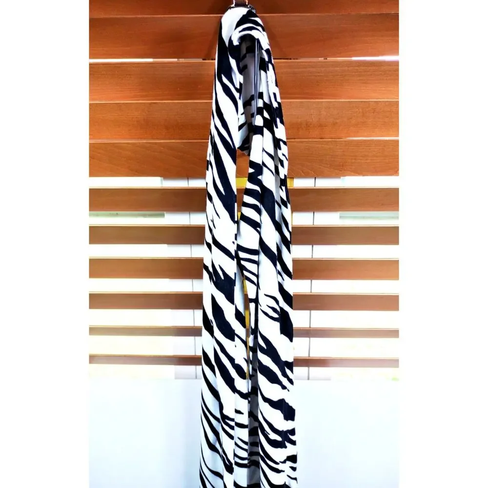 Womens Zebra Print Scarf 80" White Black Boho Animal Safari Unique Pointed Ends - Picture 7 of 7